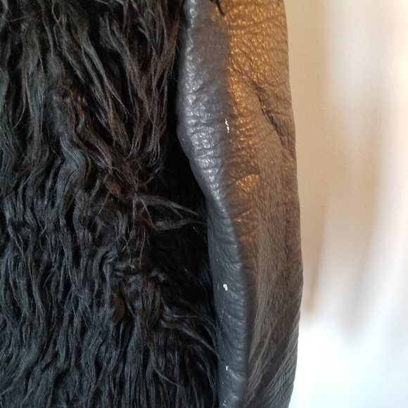 Blk distressed leather Faux Fur moto jacket - Picture 4 of 6
